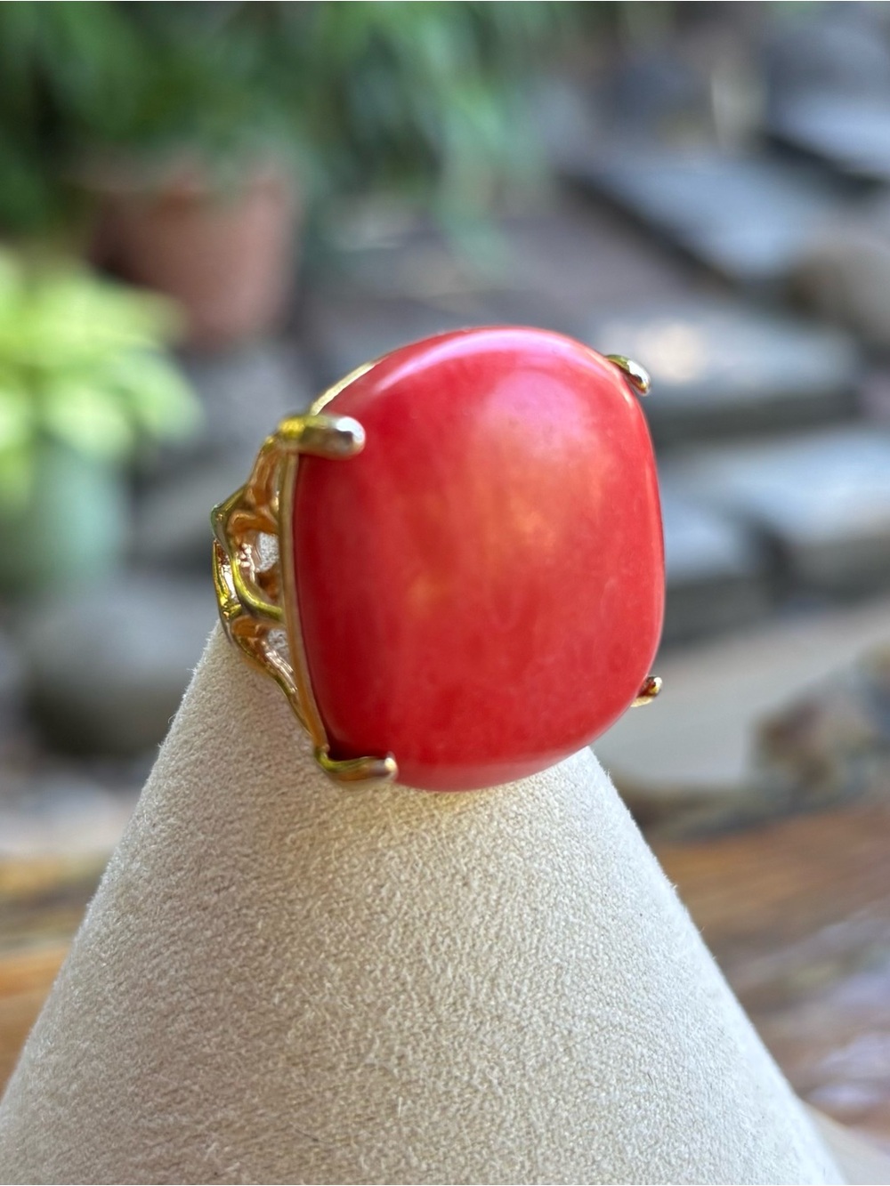 Chloe + Isabel Gold Ring with Coral Pink Stone